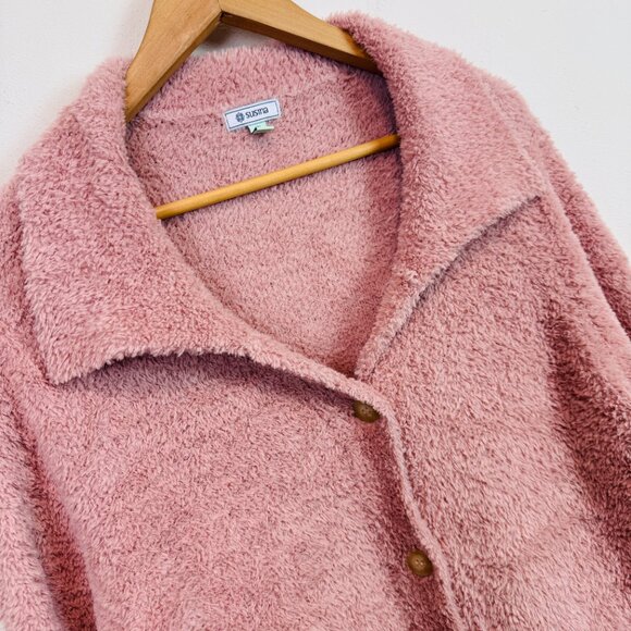 Susina plush fleece Cardigan sweater womens 1X pink button front - Picture 3 of 6